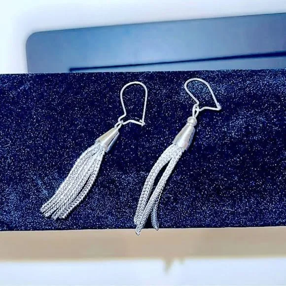 Antique Handmade French Hook 925 Sterling Silver Strand Dangle Earrings - OOAK - Picture 3 of 5